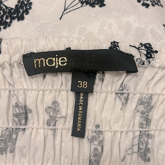 Maje Roseline Floral Print Jacquard Puff Sleeve Gold Button Mini Dress Size 38 6 - Picture 13 of 15